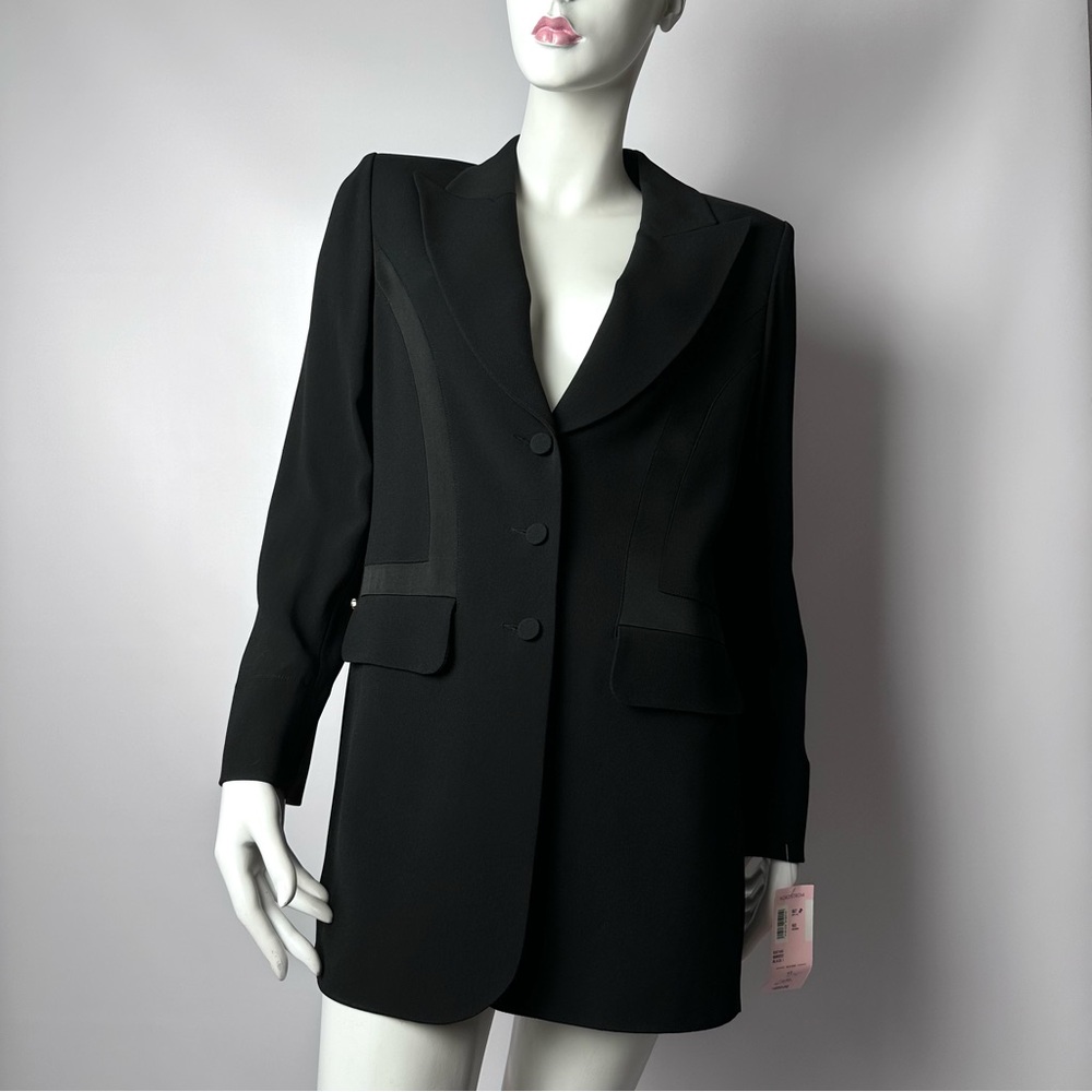 Sonia Rykiel Paris Black Blazer Three Button Flap Pockets Satin Panels NWT